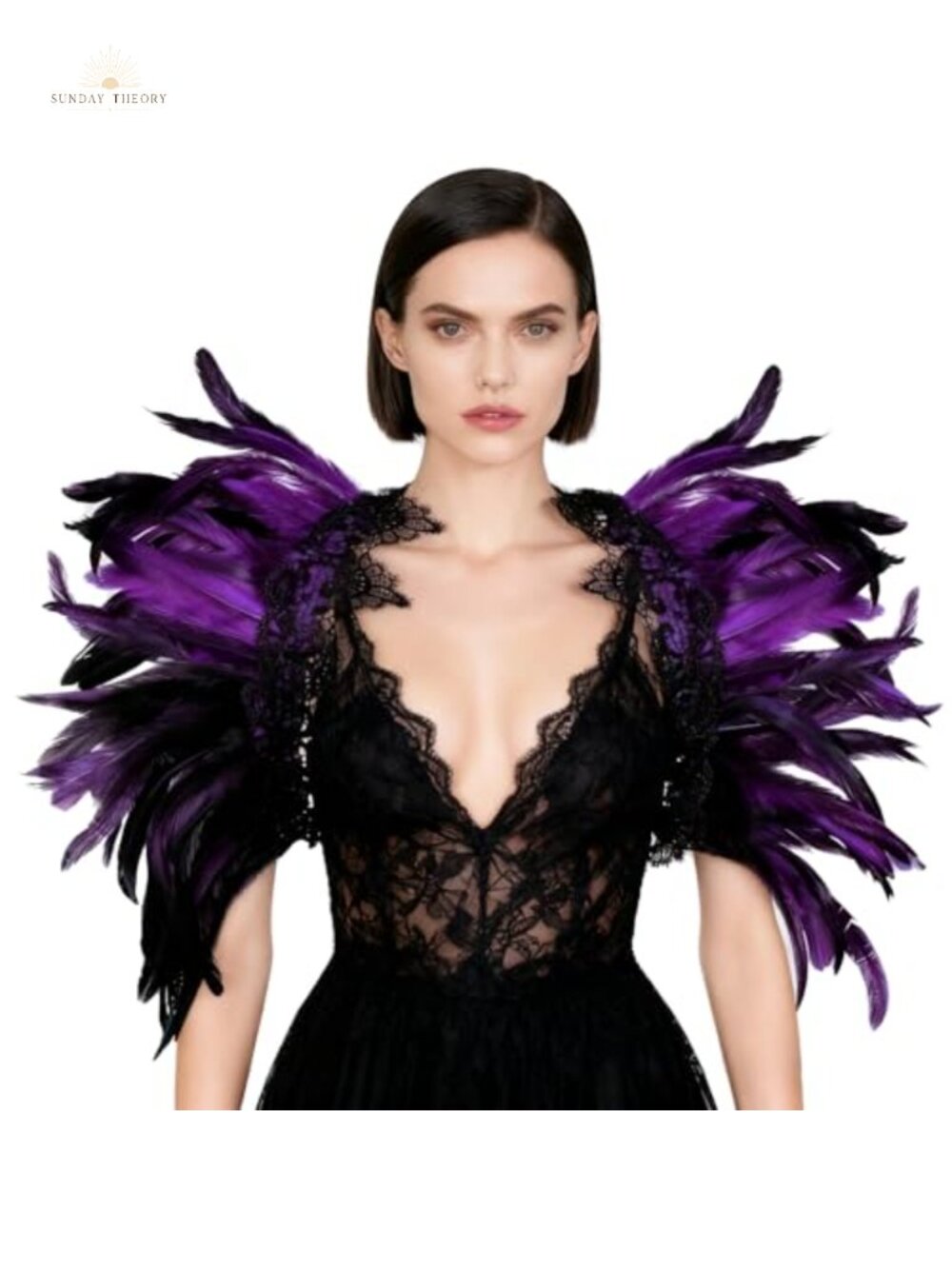 L'VOW Feather Cape Shawl Lace Collar Gothic Costume Wrap